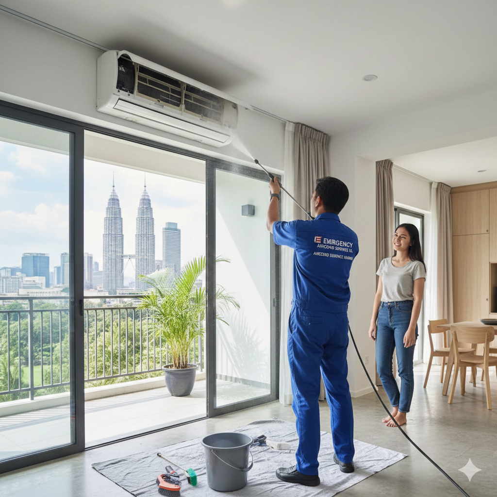 Inverter aircond maintenance Selangor - technician inspecting PCB board for professional aircond service