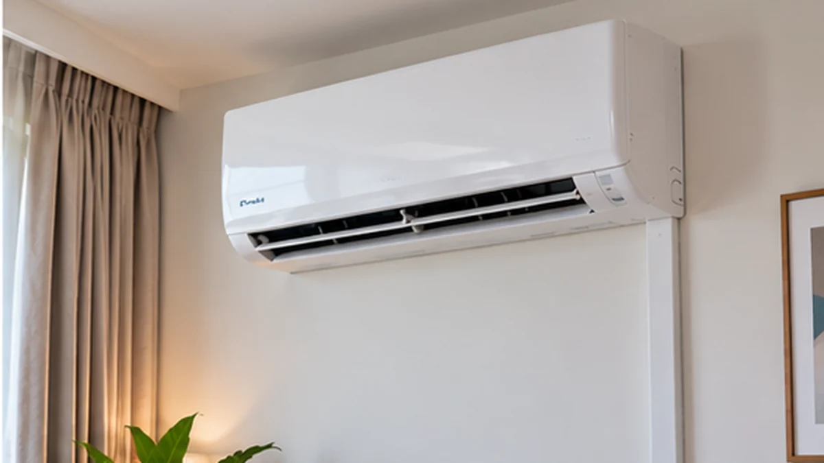Completed wall-mounted split aircond installation with a clean finish