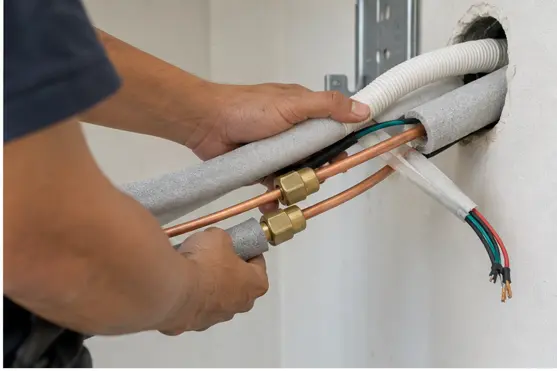 Insulated copper piping used for aircond installation