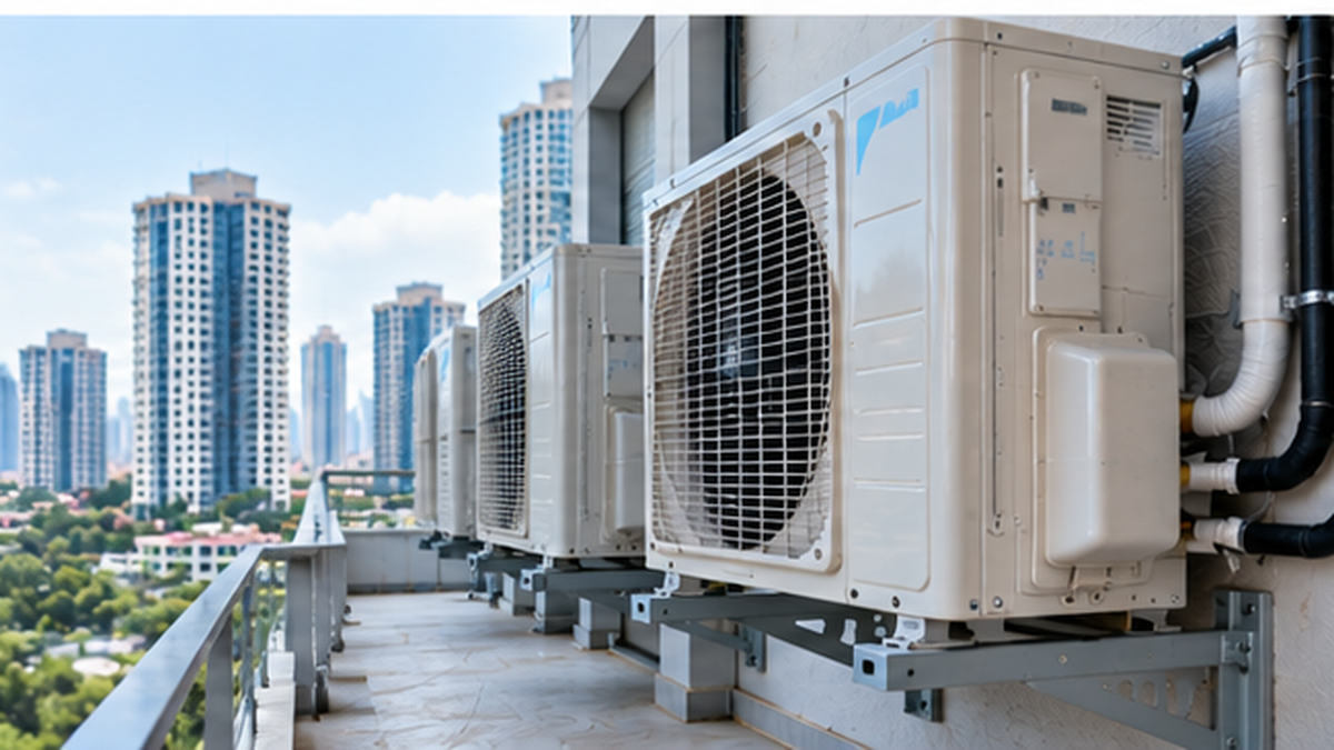 Outdoor aircond condenser units installed with clear access and ventilation